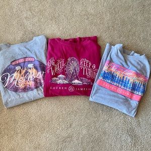 Lauren James long sleeve tee bundle of three mellow, wheel turnin, fine pine